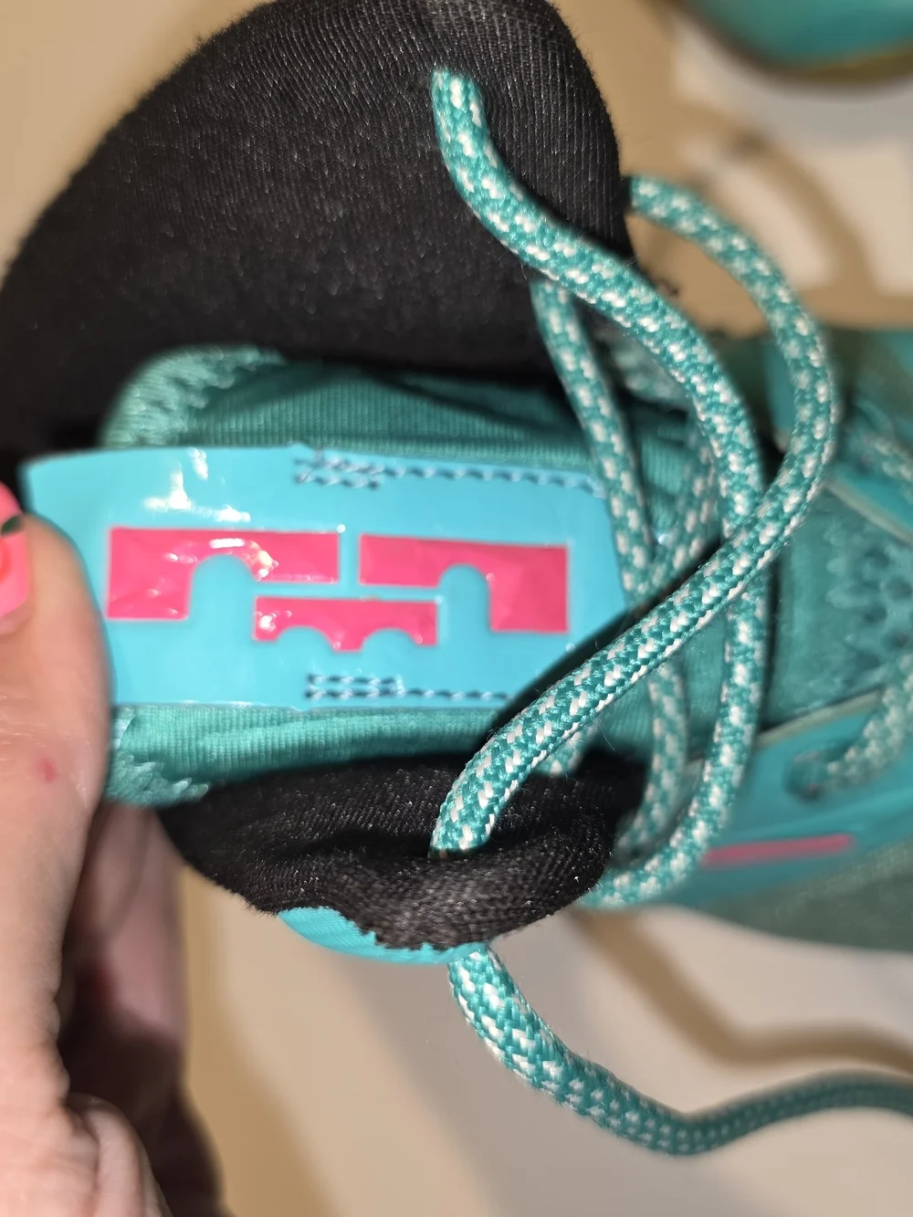 Nike Lebron James Teal Basketball Shoes with Pink Swoosh